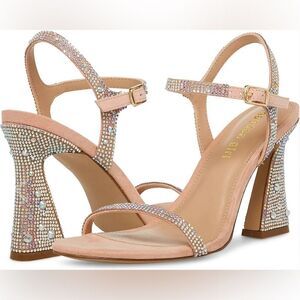 Madden Girl Discco Blush Rhinestone Strappy Ankle Strap heels. Size 7M NWOB